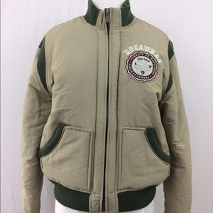 Rocawear womens army green tan Sz L bomber jacket